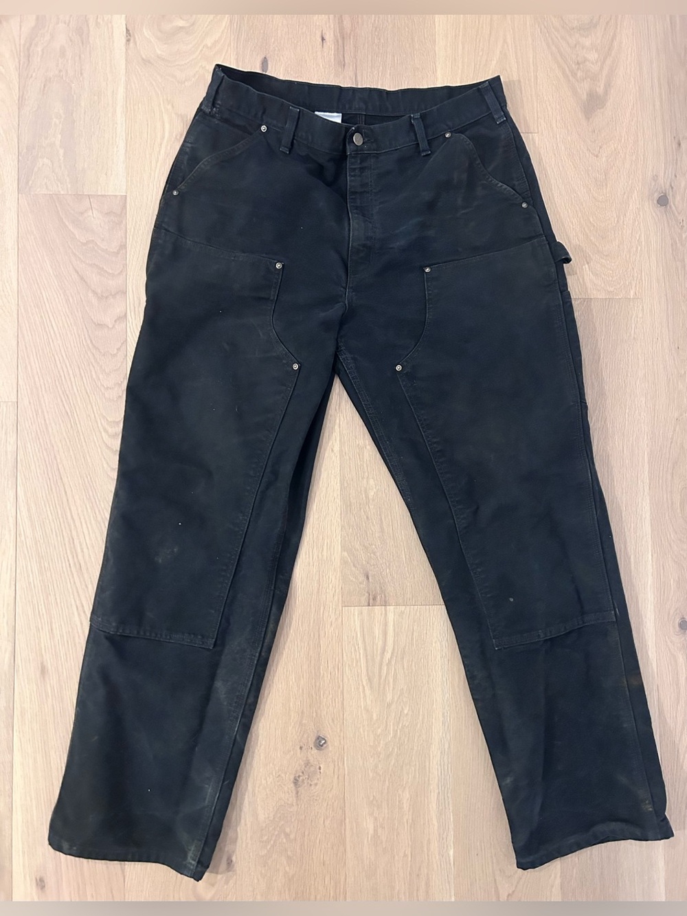 Carhartt Double Knee Distressed Canvas Work Pants B136 BLK - Size 36x32